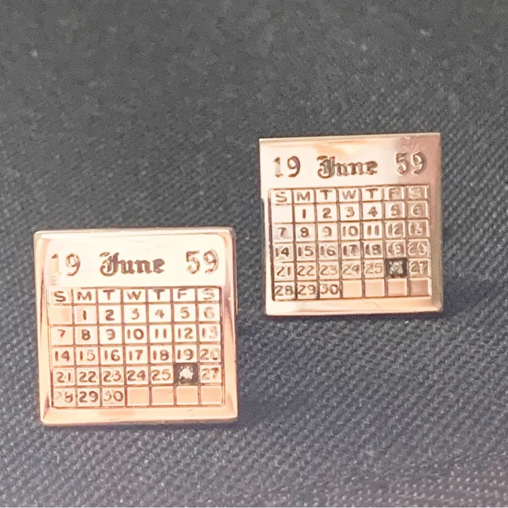 Vintage sterling silver diamond MCM birthdate calendar cuff links June 26 1969